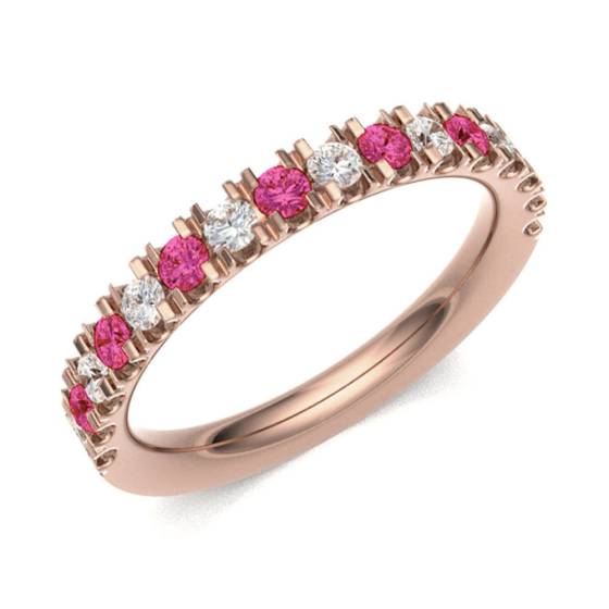 Ruby & Diamond Prong Half Eternity Ring