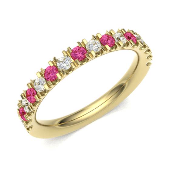 Ruby & Diamond Prong Half Eternity Ring