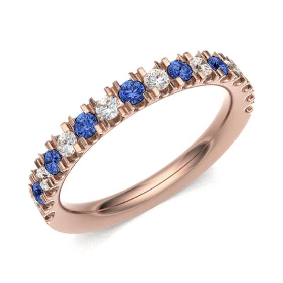 Blue Sapphire & Diamond Prong Half Eternity Ring