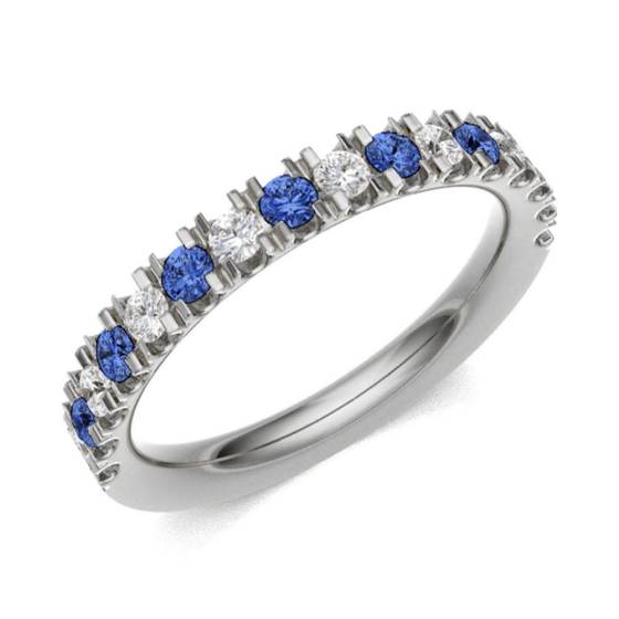 Blue Sapphire & Diamond Prong Half Eternity Ring
