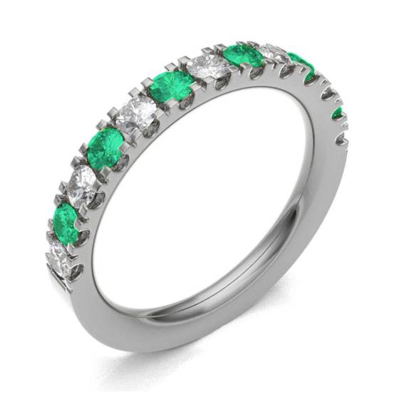 Emerald & Diamond Prong Half Eternity Ring