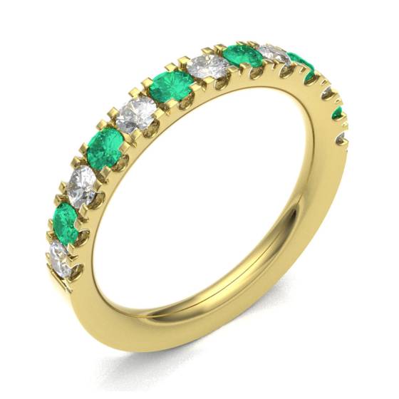 Emerald & Diamond Prong Half Eternity Ring