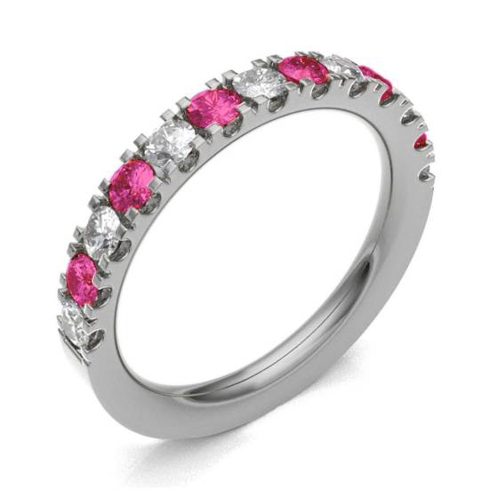 Ruby & Diamond Prong Half Eternity Ring