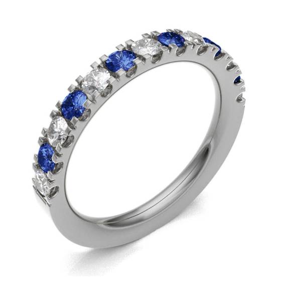 Blue Sapphire & Diamond Prong Half Eternity Ring