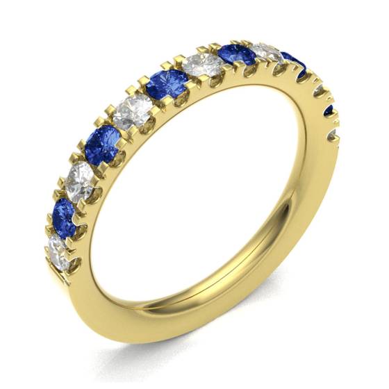 Blue Sapphire & Diamond Prong Half Eternity Ring