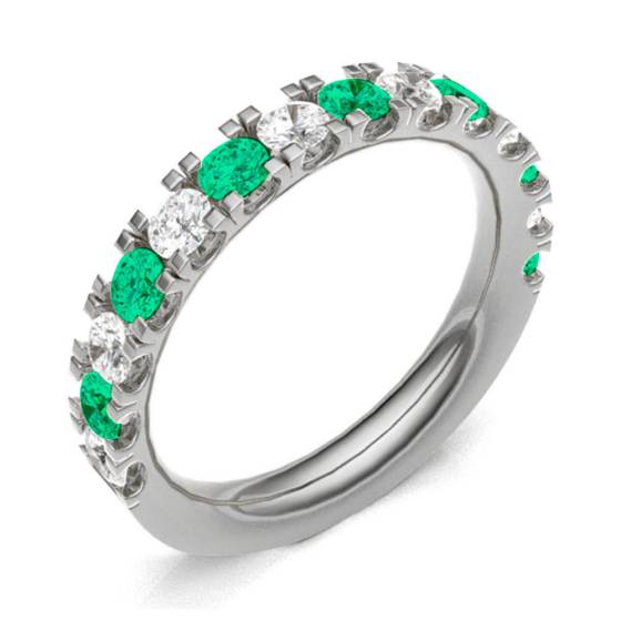 Emerald & Diamond Prong Half Eternity Ring