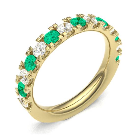 Emerald & Diamond Prong Half Eternity Ring