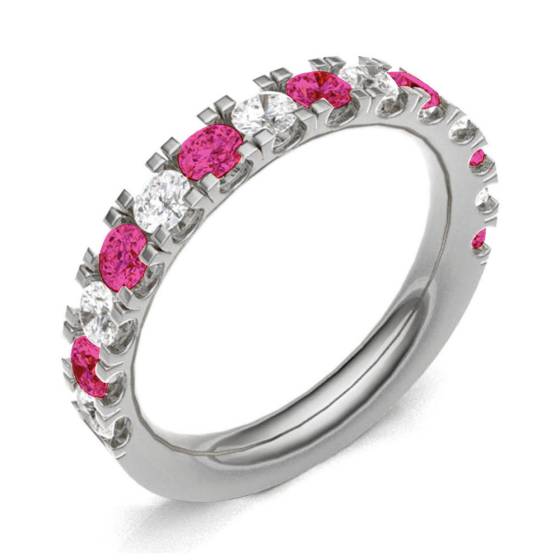 Ruby & Diamond Prong Half Eternity Ring