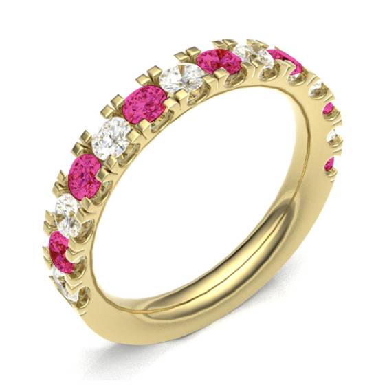 Ruby & Diamond Prong Half Eternity Ring