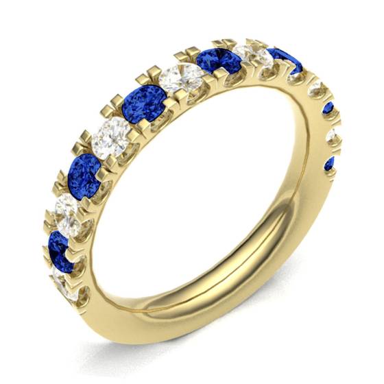 Blue Sapphire & Diamond Prong Half Eternity Ring
