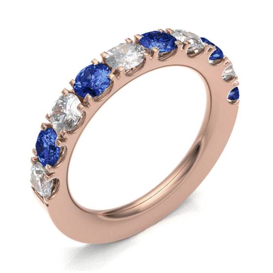 Blue Sapphire & Diamond Prong Half Eternity Ring