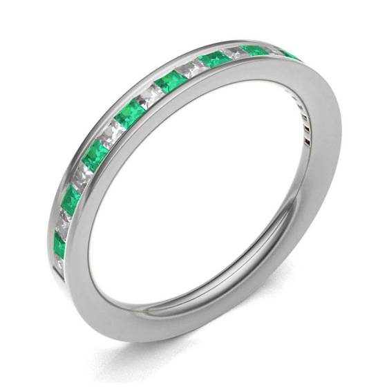 Emerald & Diamond Channel Set Half Eternity Ring