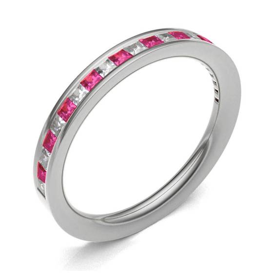 Ruby & Diamond Channel Set Half Eternity Ring