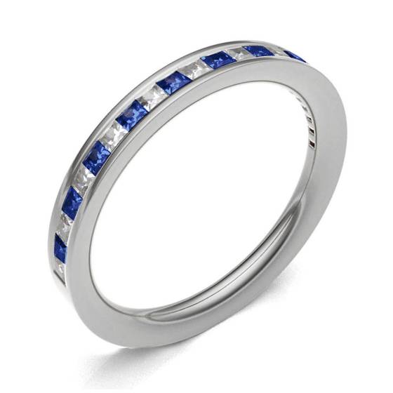 Blue Sapphire & Diamond Channel Set Half Eternity Ring