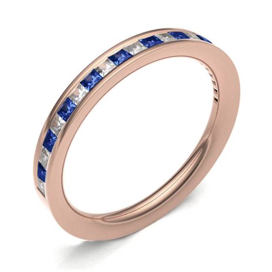 Blue Sapphire & Diamond Channel Set Half Eternity Ring