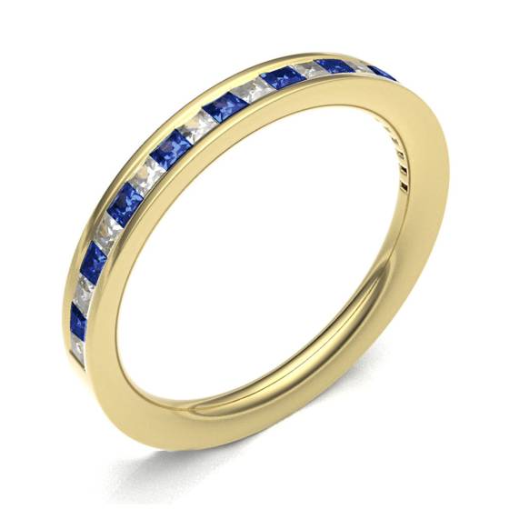 Blue Sapphire & Diamond Channel Set Half Eternity Ring
