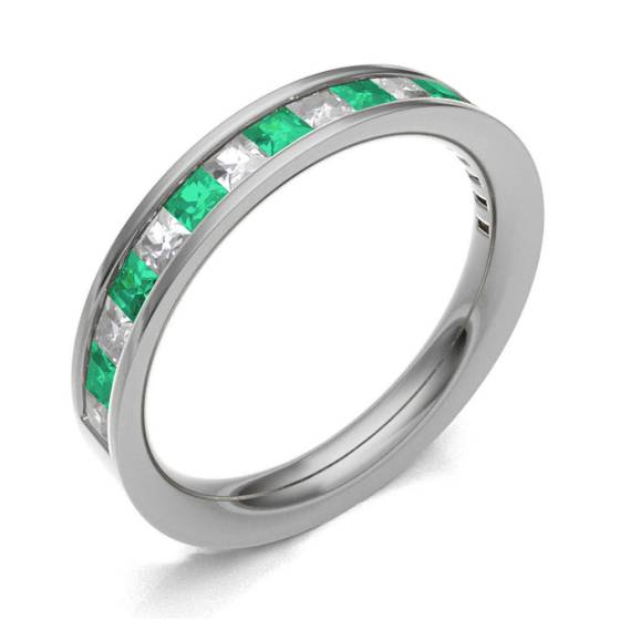Emerald & Diamond Channel Set Half Eternity Ring