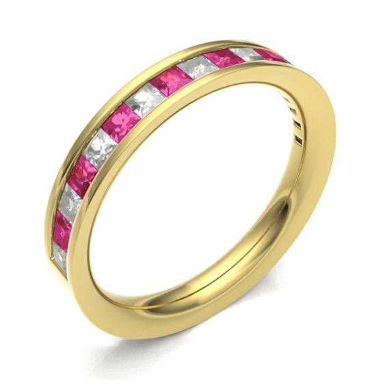 Ruby & Diamond Channel Set Half Eternity Ring
