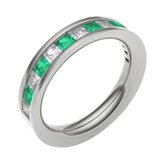 Emerald & Diamond Channel Set Half Eternity Ring