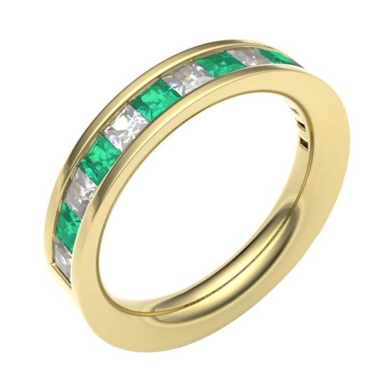 Emerald & Diamond Channel Set Half Eternity Ring
