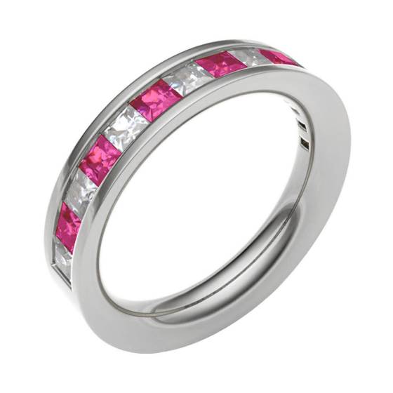 Ruby & Diamond Channel Set Half Eternity Ring