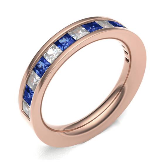 Blue Sapphire & Diamond Channel Set Half Eternity Ring