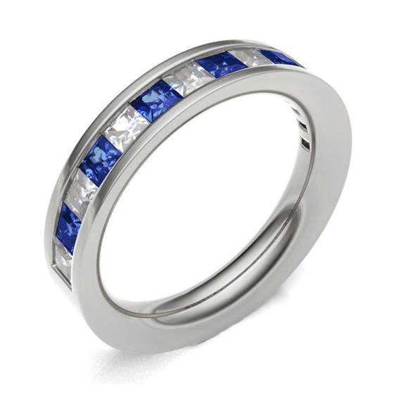 Blue Sapphire & Diamond Channel Set Half Eternity Ring