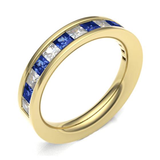 Blue Sapphire & Diamond Channel Set Half Eternity Ring