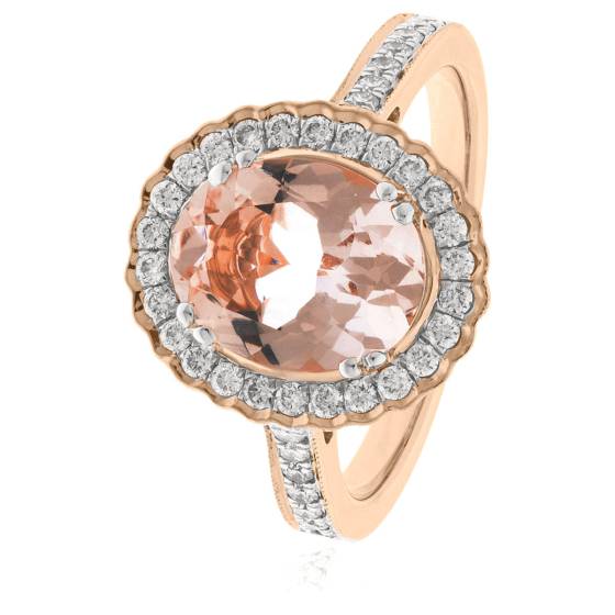 HRRGMG1139 Round Shape Morganite & Diamond Single Halo Ring