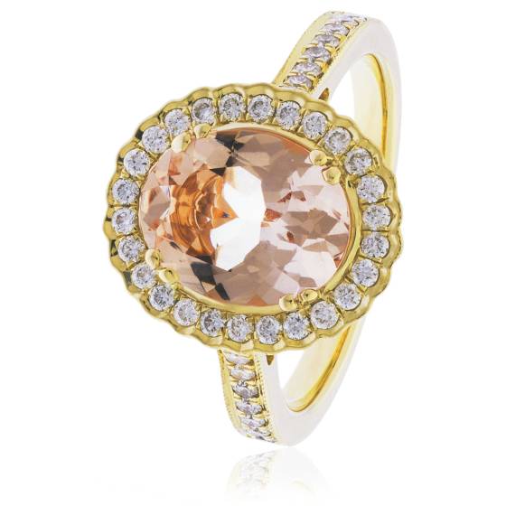 HRRGMG1139 Round Shape Morganite & Diamond Single Halo Ring