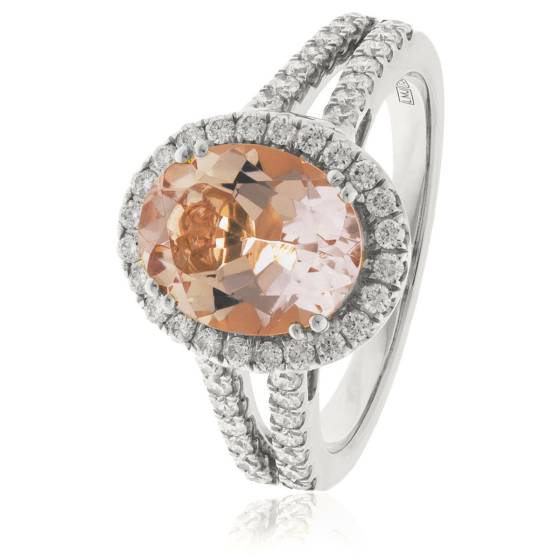 HRRGMG1140 Round Shape Split Shank Morganite & Diamond Single Halo Ring