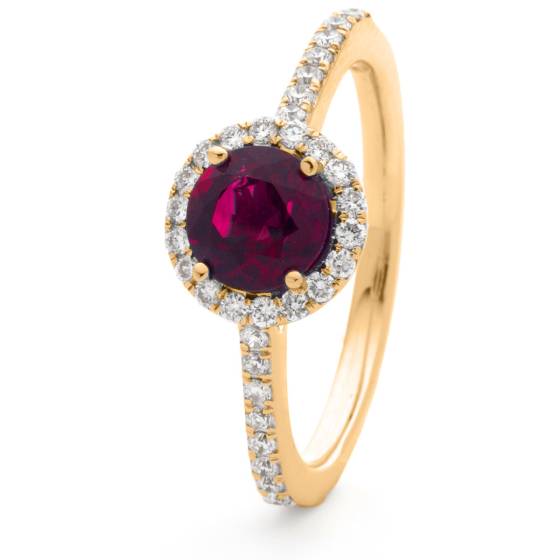 HRRGRY1049 Ruby & Diamond Single Shoulder Halo Ring