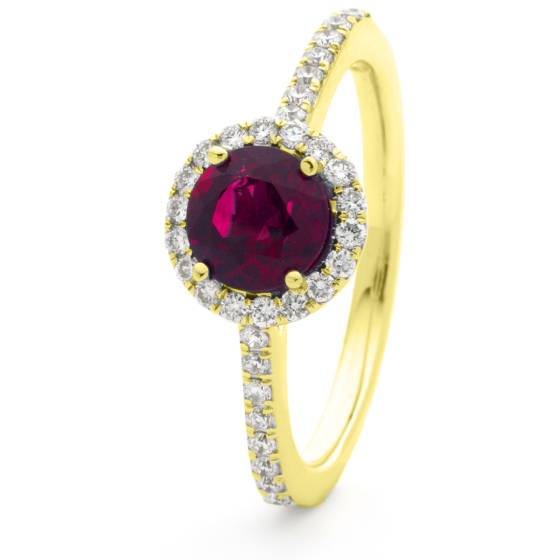 HRRGRY1049 Ruby & Diamond Single Shoulder Halo Ring