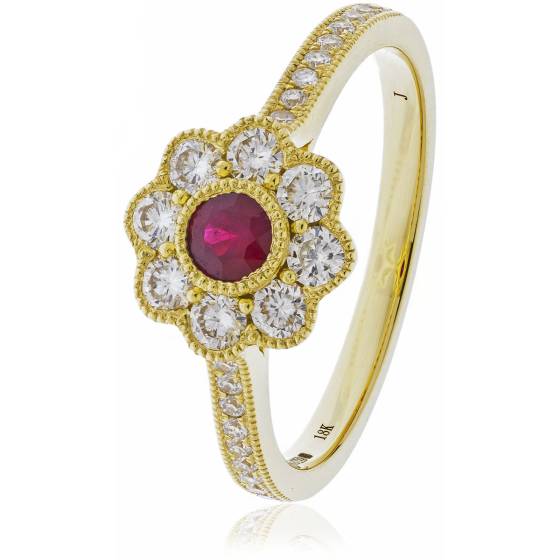 HRRGRY1063 Deco Round cut Ruby Cocktail Diamond Ring
