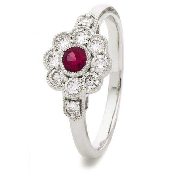 HRRGRY1066 Deco Round Ruby & Diamond Cluster Ring