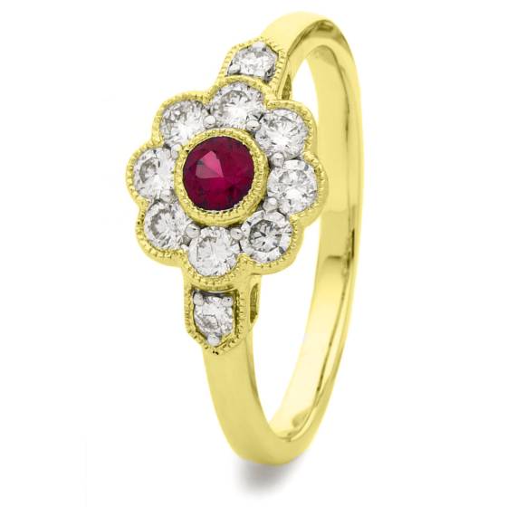 HRRGRY1066 Deco Round Ruby & Diamond Cluster Ring
