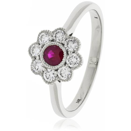 HRRGRY1069 Ruby Gemstone Flower Halo Ring