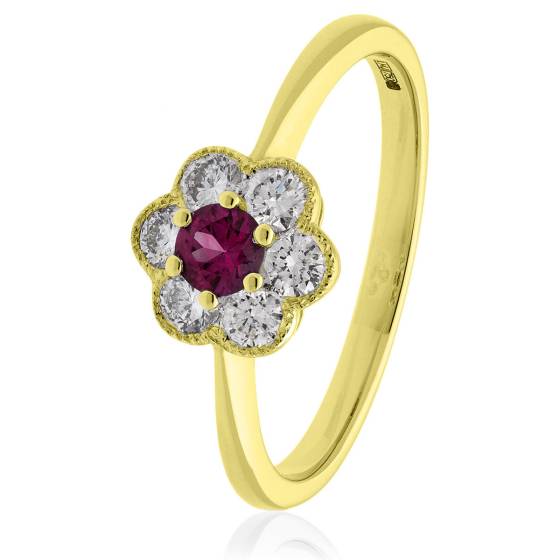 HRRGRY1071 Ruby Gemstone Flower Cluster Ring