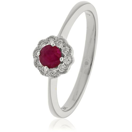 HRRGRY1075 Deco Round cut Ruby & Diamond Cluster Ring