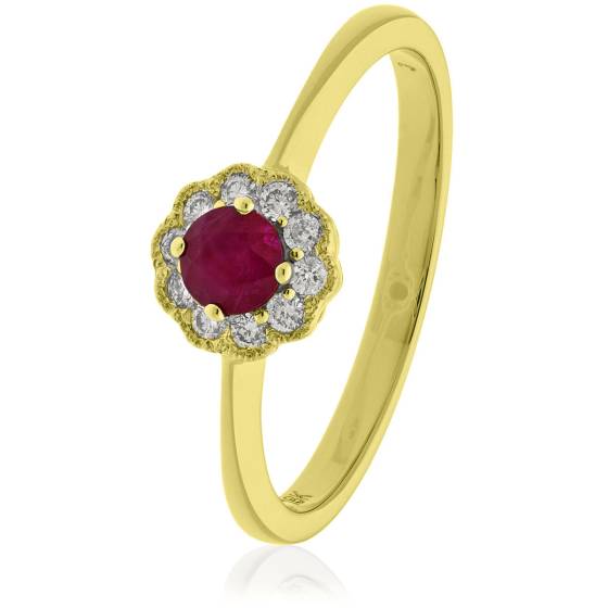 HRRGRY1075 Deco Round cut Ruby & Diamond Cluster Ring