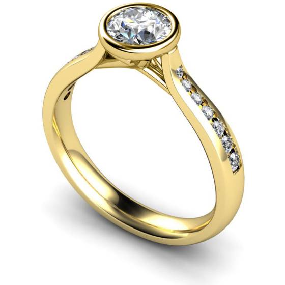 HRRSD627 Bezel Crossover Setting Round cut Shoulder Diamond Ring