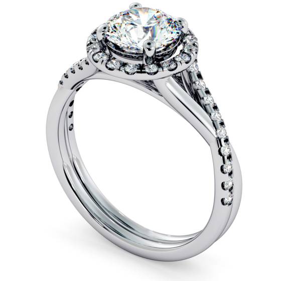 HRRSD701 Studded Twisted Shank Round cut Halo Diamond Ring