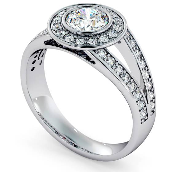 HRRSD702 Split Shank Bezel set Round cut Halo Diamond Ring