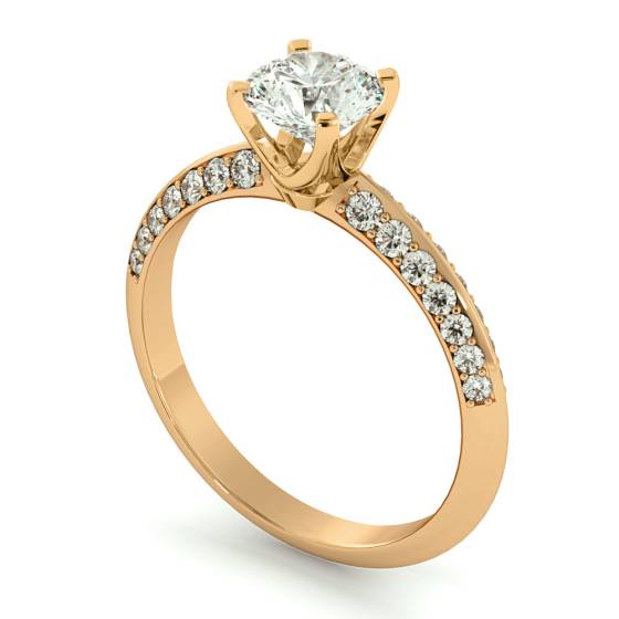 HRRSD728 Round cut Knife Edge Studded Pave Shoulder Diamond Engagement Ring