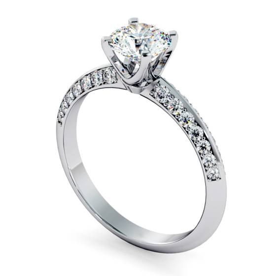 HRRSD728 Round cut Knife Edge Studded Pave Shoulder Diamond Engagement Ring