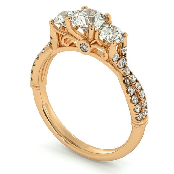 HRRTR734 Round cut Twisted Shoulders 3 Stone Diamond Engagement Ring