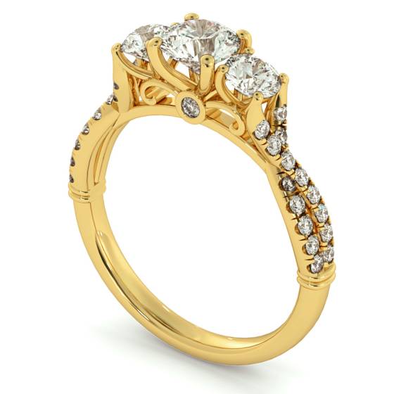 HRRTR734 Round cut Twisted Shoulders 3 Stone Diamond Engagement Ring