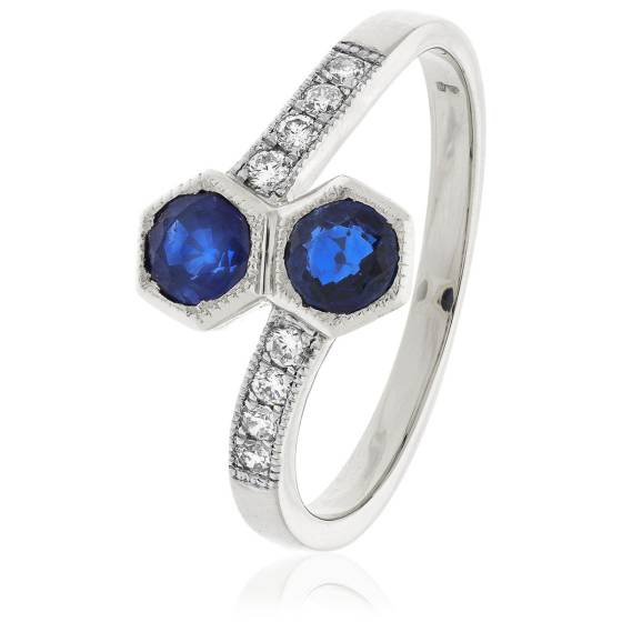 HRXGBS1079 Twin Blue Sapphire & Diamond Shoulder Ring