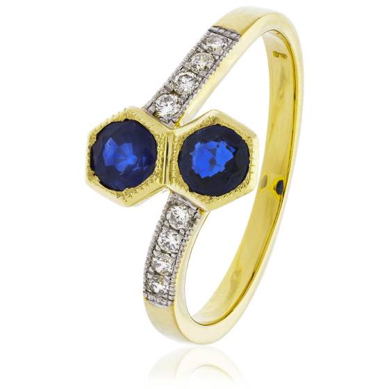 HRXGBS1079 Twin Blue Sapphire & Diamond Shoulder Ring