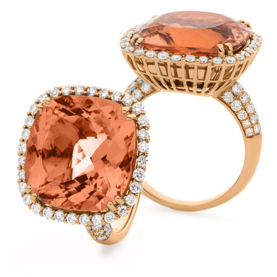 HRXGMG1137 Designer Pave Morganite & Diamond Single Halo Ring